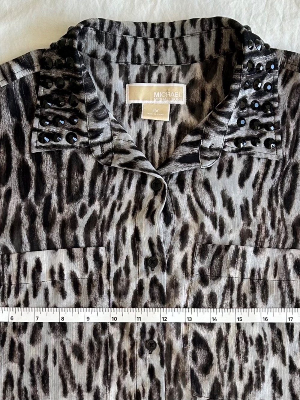 NWOT Michael Kors 1X Leopard Studded Collar Blouse - Picture 6 of 10